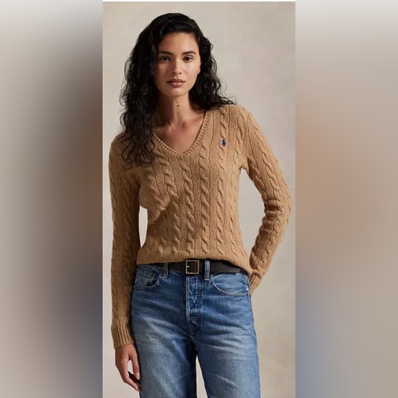 Ralph Lauren Sport V-Neck Camel Brown Sweater-Size-Large